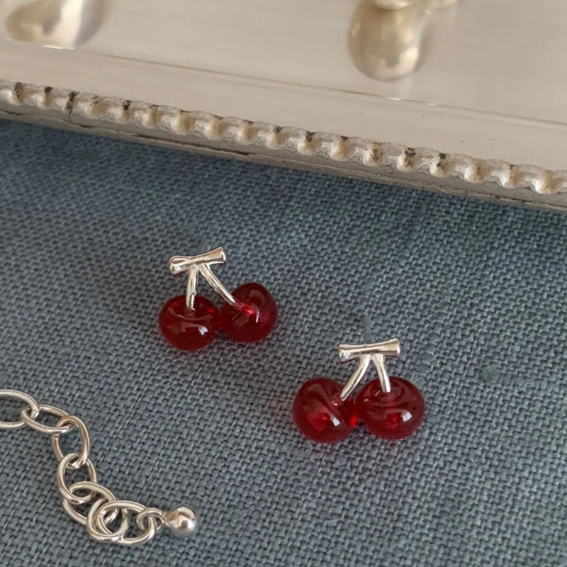 Mini Compact Resin Cherry Earrings Women