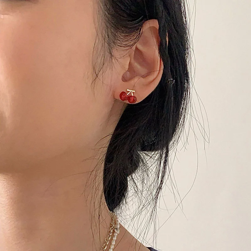 Mini Compact Resin Cherry Earrings Women