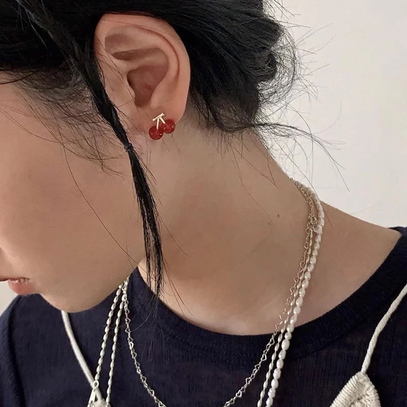 Mini Compact Resin Cherry Earrings Women