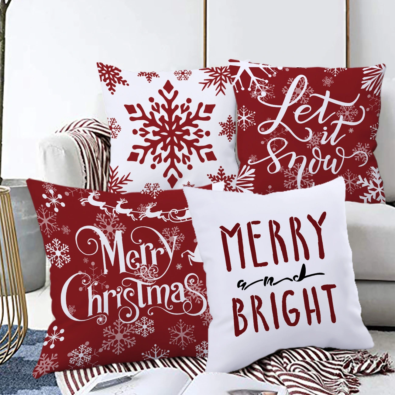 Pillow Cover Cartoon Santa Claus Elk Holiday Decoration Sofa Cushion Cover