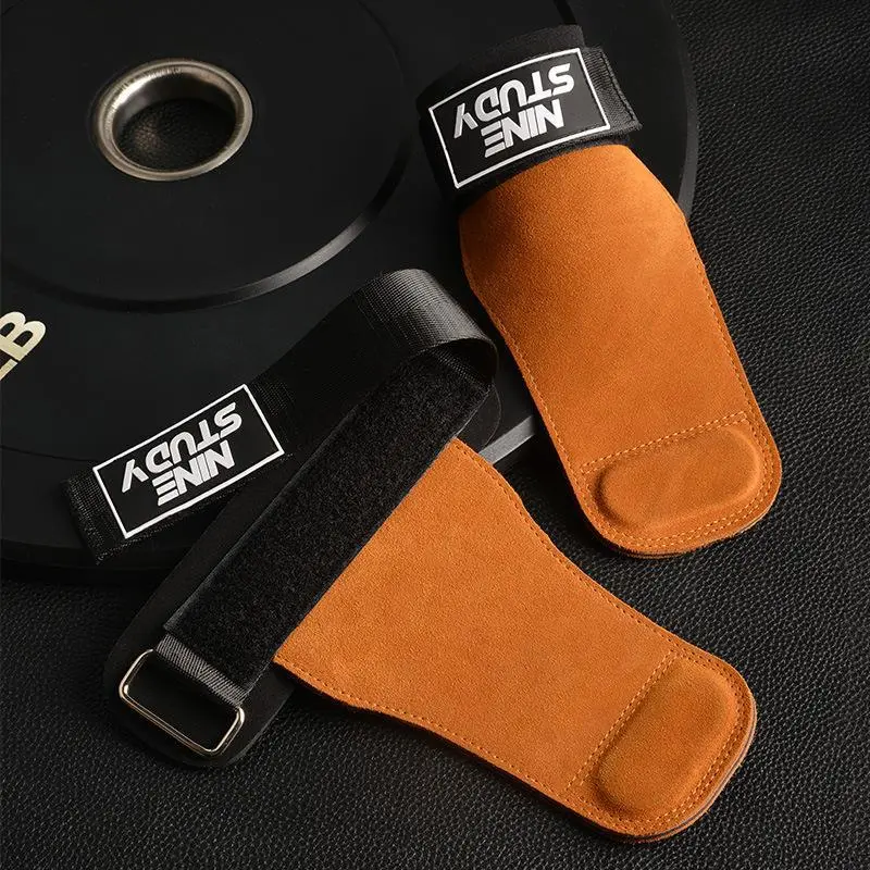 Three-layer Thick Cowhide Booster Stripe Hard Pull Fitness Gloves