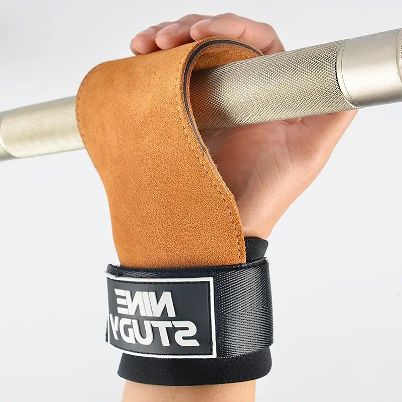 Three-layer Thick Cowhide Booster Stripe Hard Pull Fitness Gloves