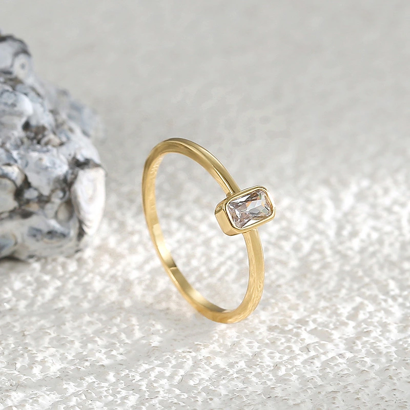 French Fashion Simple Square Zircon Ring For Women