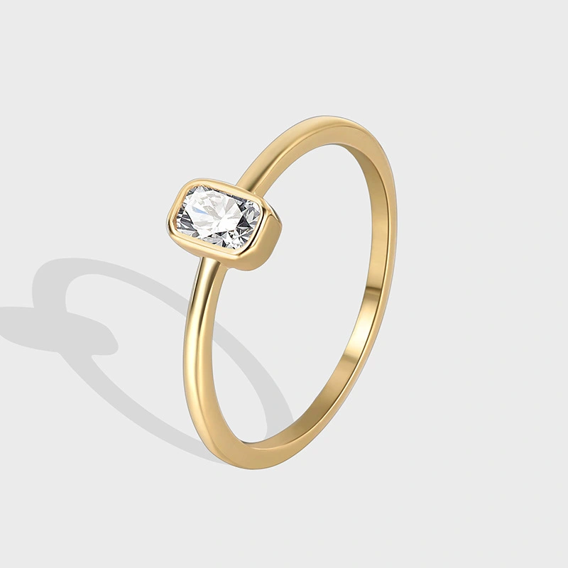 French Fashion Simple Square Zircon Ring For Women