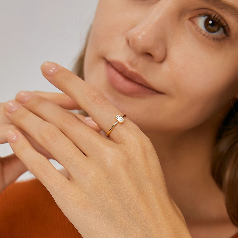 French Fashion Simple Square Zircon Ring For Women