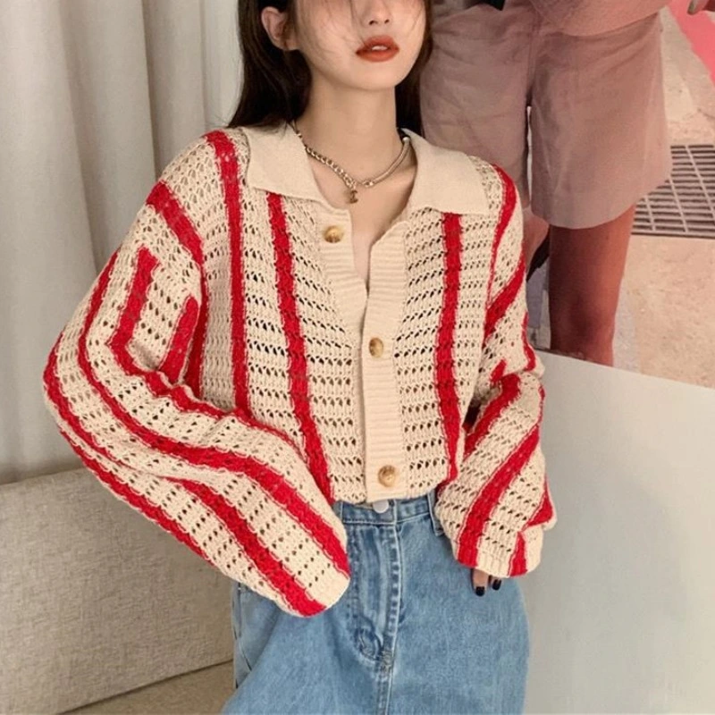 Contrast Color Loose And Lazy Style Slimming Sweater Coat Cardigan