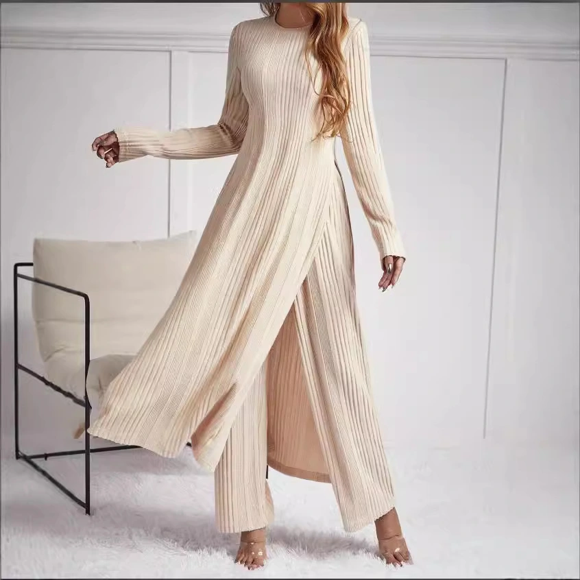 Knitted Striped Two-piece Set Dress