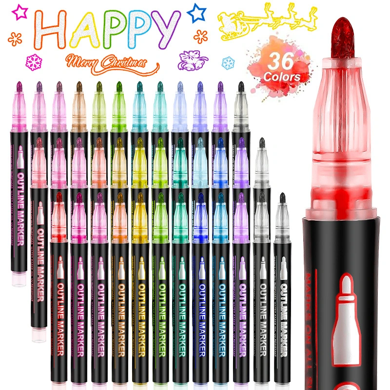 Double Line Outline Pen 24 Color Suit Dream Color Mark Fluorescent Marker