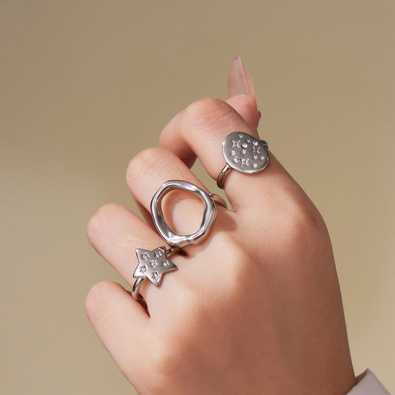 Stainless Steel Star Micro-inlaid Open Ring