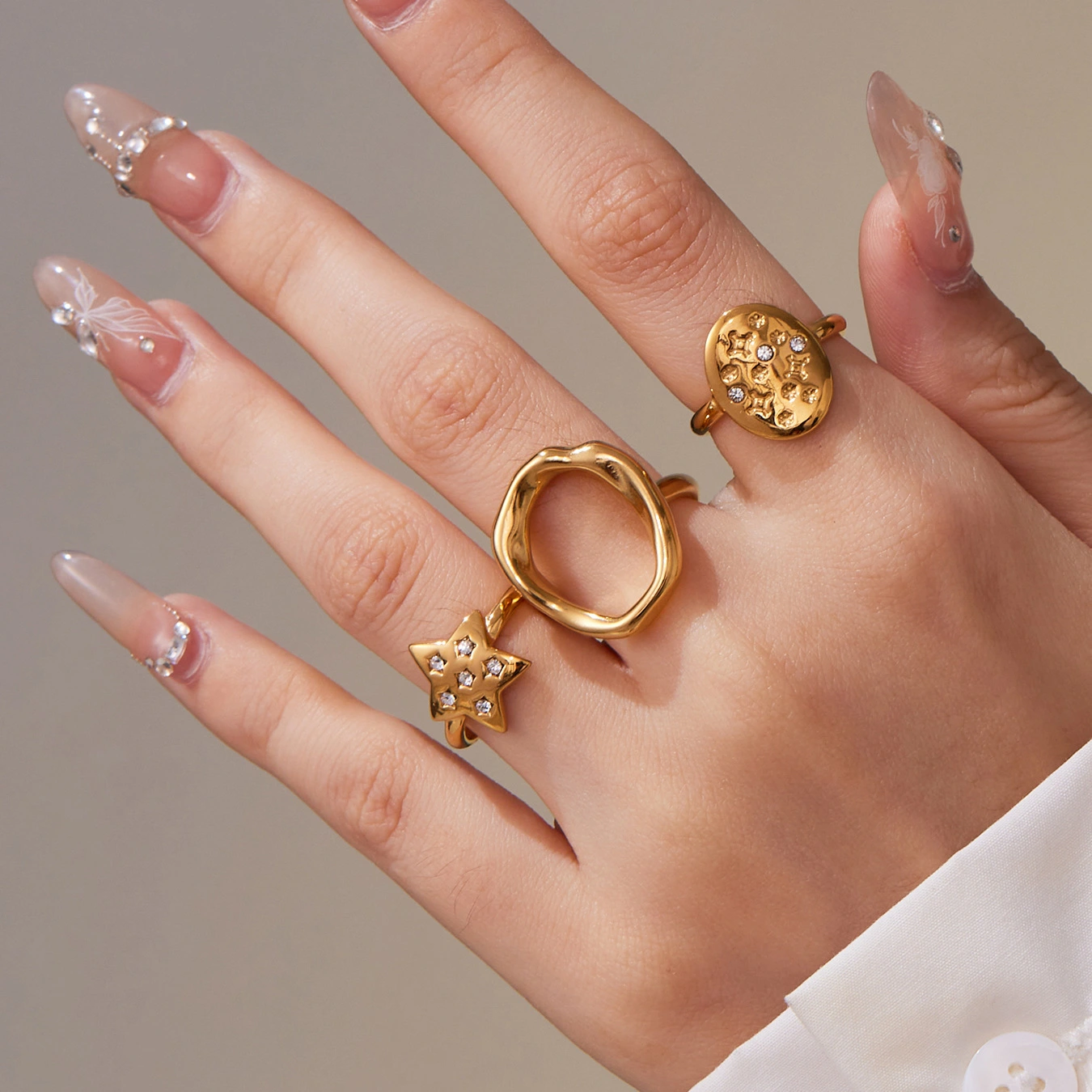 Stainless Steel Star Micro-inlaid Open Ring