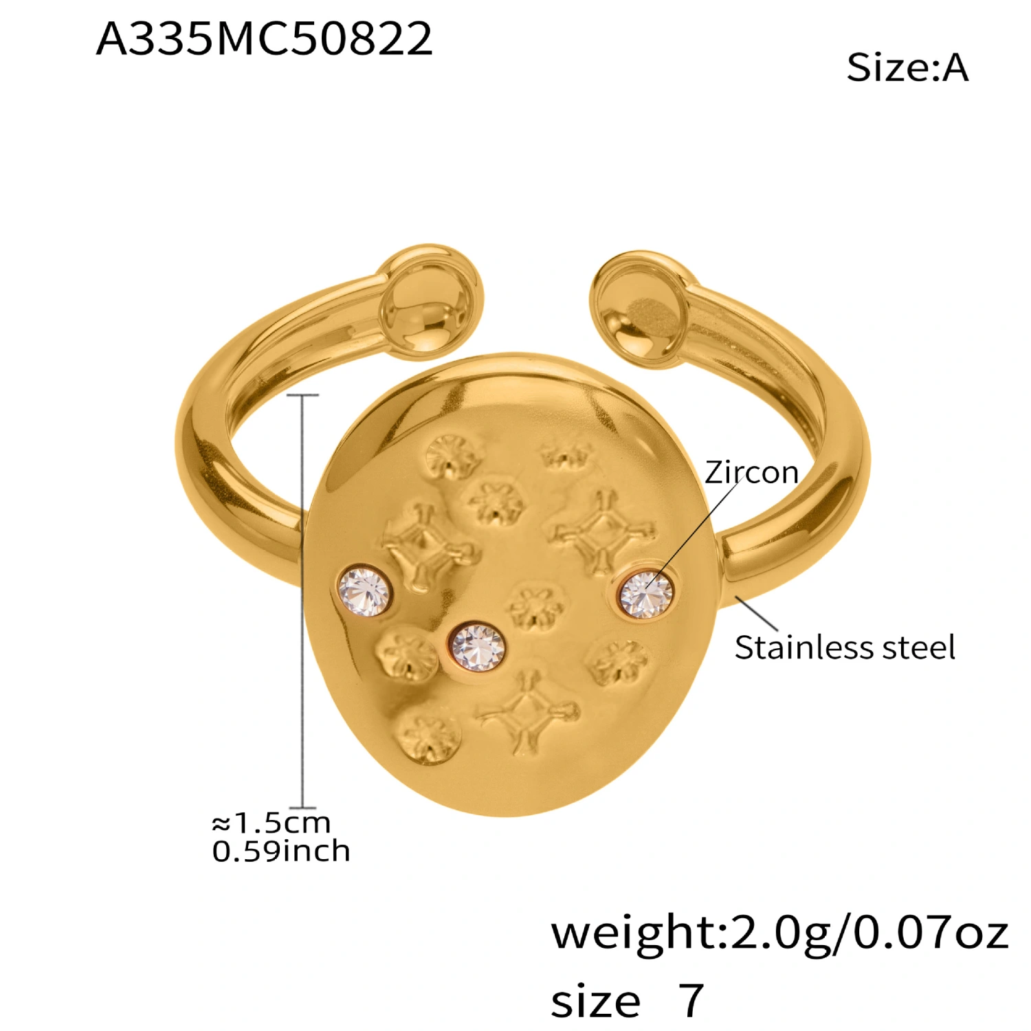 Stainless Steel Star Micro-inlaid Open Ring
