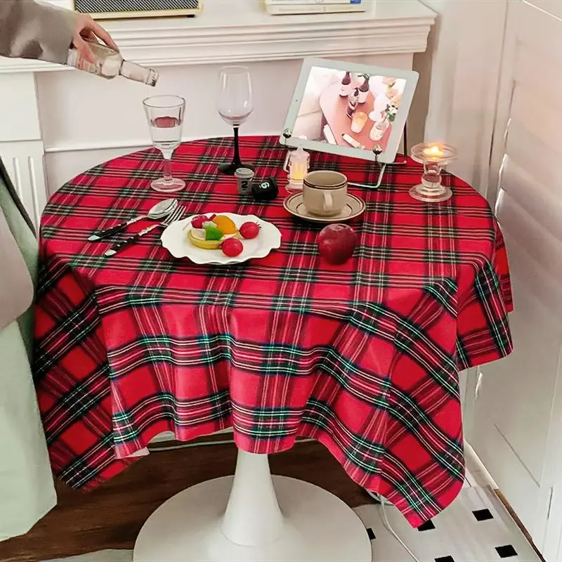 Christmas Atmosphere Tablecloth Red Well-shaped Grid