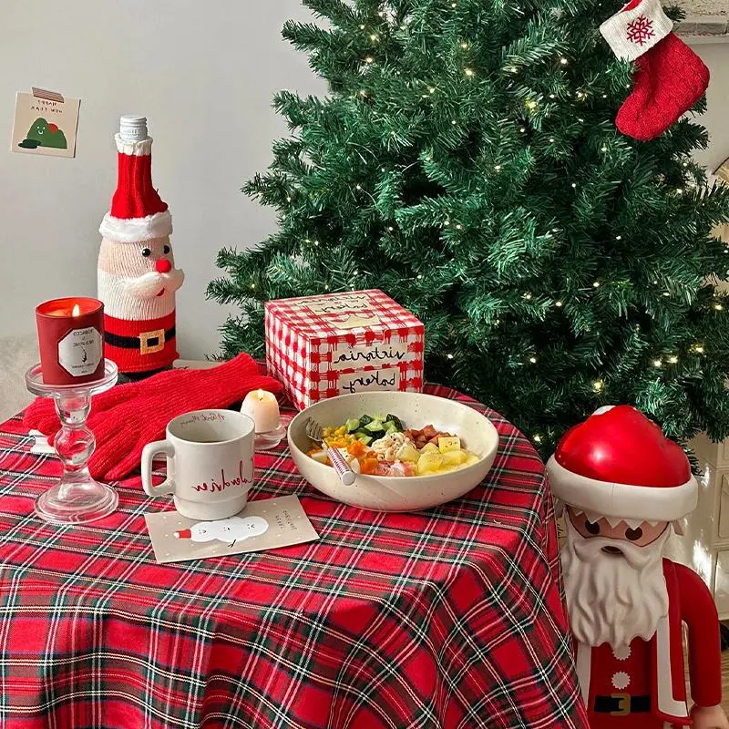 Christmas Atmosphere Tablecloth Red Well-shaped Grid