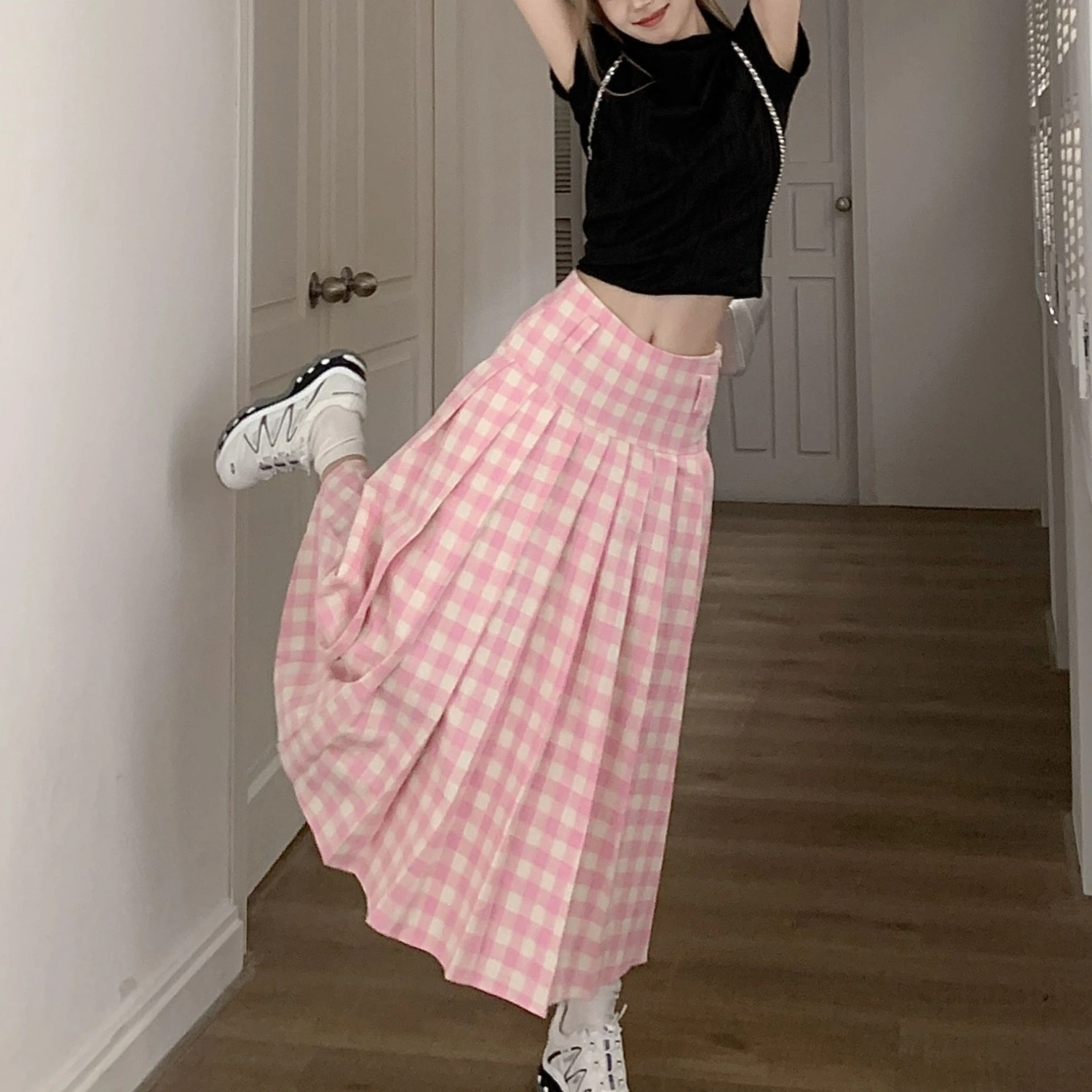 High Waist Slimming A- Line Pleated Skirt Design Sense Niche Dress