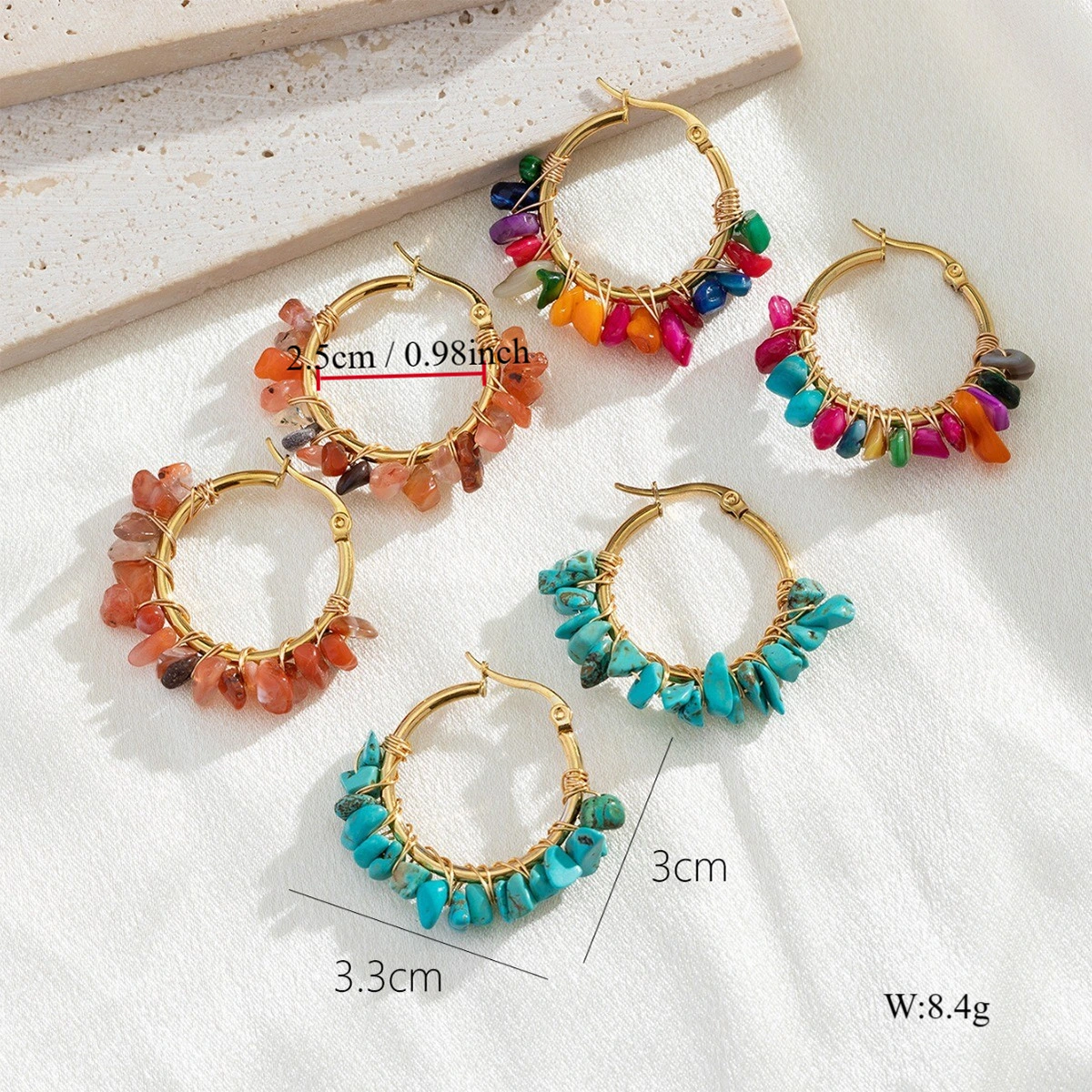 European And American Handmade Bohemian Natural Gravel Small Round Earrings