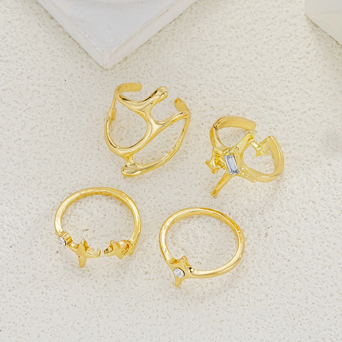 Geometric Metal Lava Line Four-piece Ring Set
