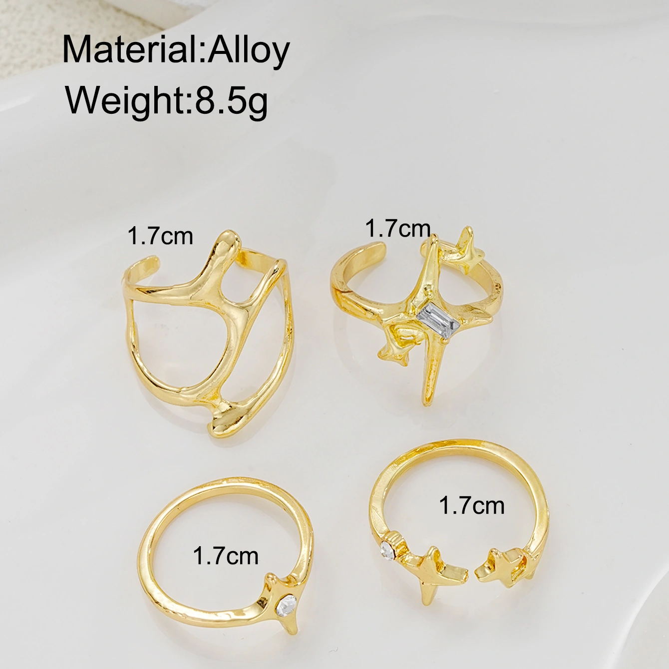 Geometric Metal Lava Line Four-piece Ring Set