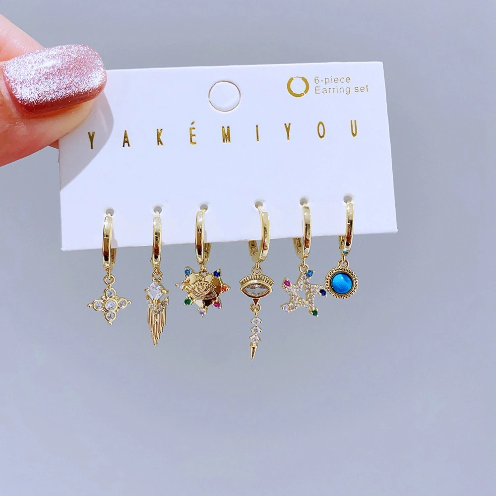 Light Luxury Color Heart-shaped Zircon XINGX Ear Clip 6-piece Set