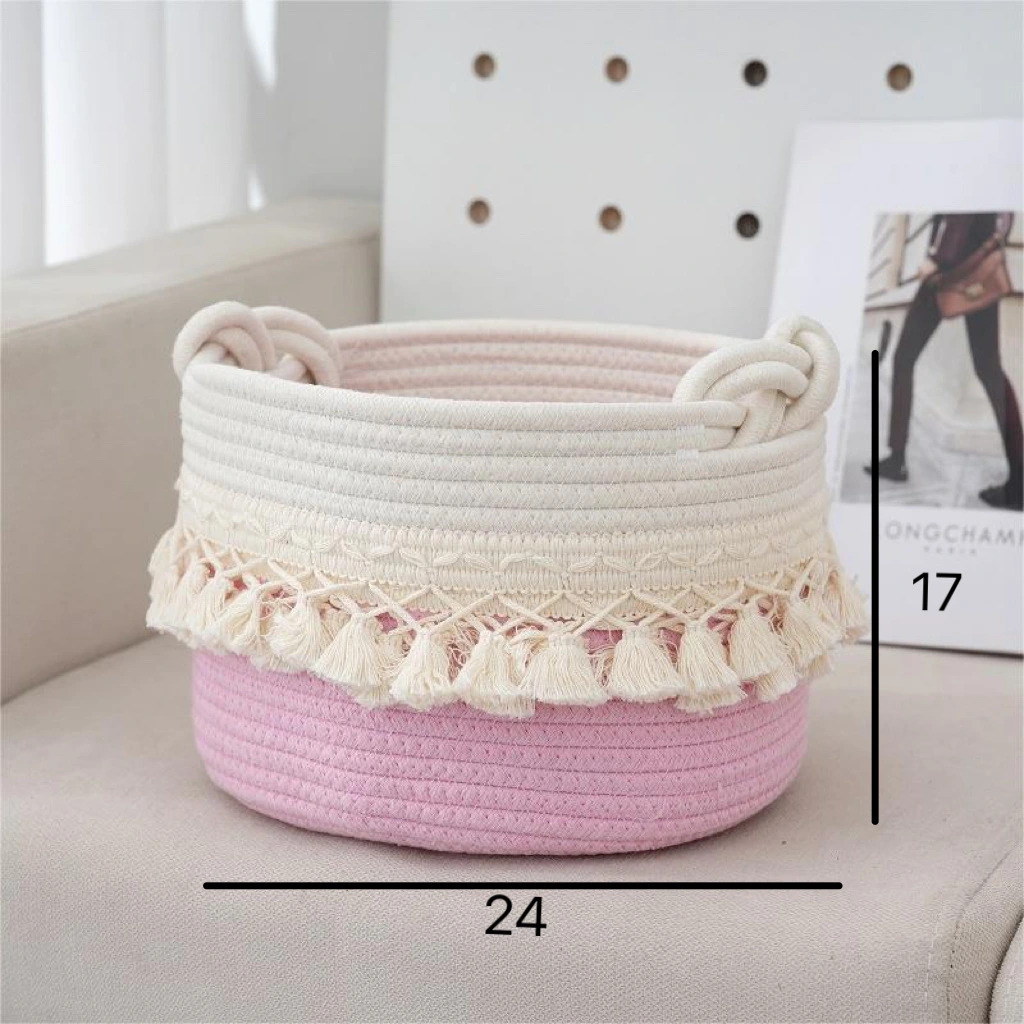 Auspicious Buckle Shape Tassel Cotton String Weaved Storage Basket Dirty Clothes Basket