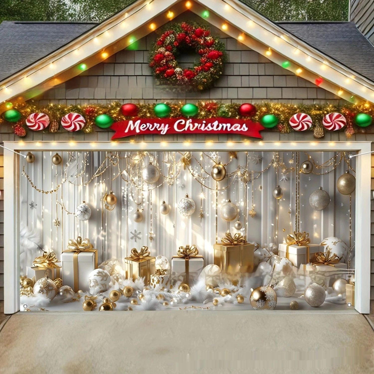 Large Size Christmas Ball Banner Background Fabric Hanging Cloth Party Decoration Flag