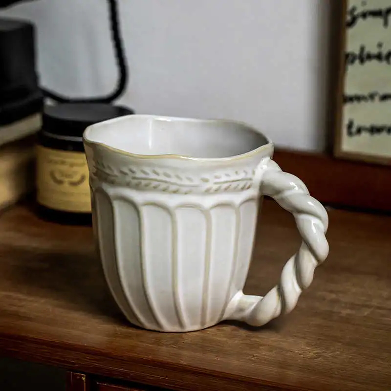 Embossed Coffee Cup French Ceramic Mug