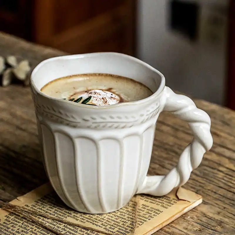 Embossed Coffee Cup French Ceramic Mug