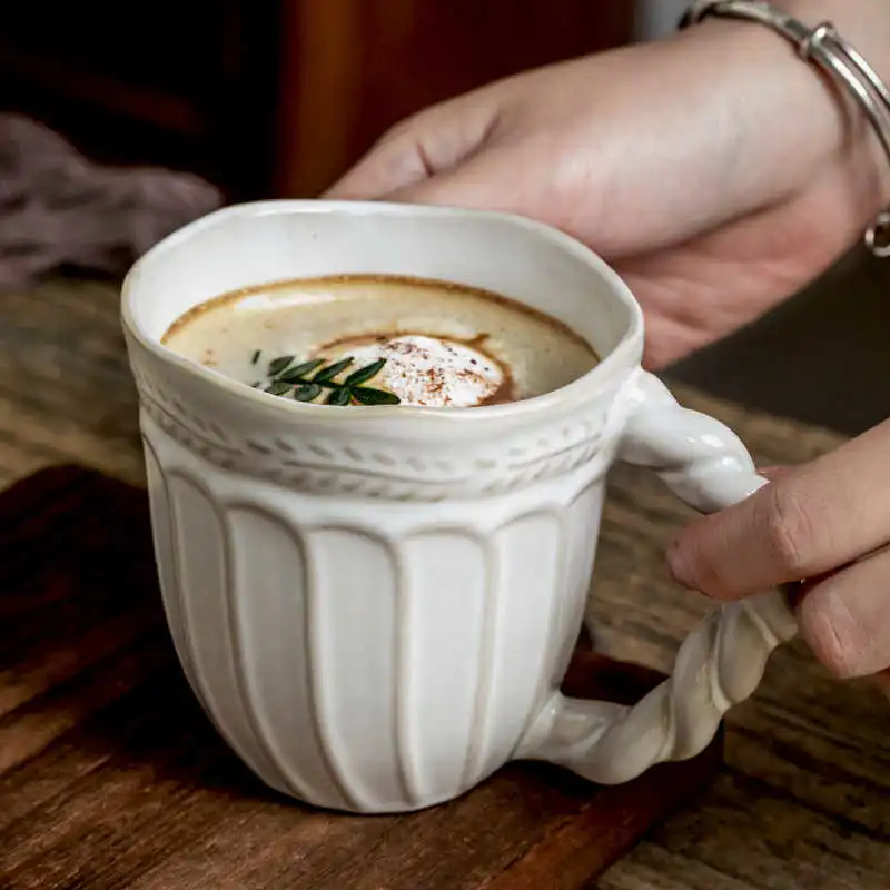 Embossed Coffee Cup French Ceramic Mug
