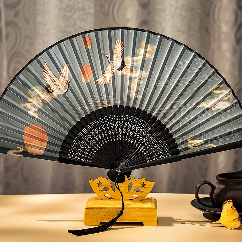 Folding Fan Chinese Ancient Style Women's A Little Retro Folding Classical Tassel Cloth Summer Dance