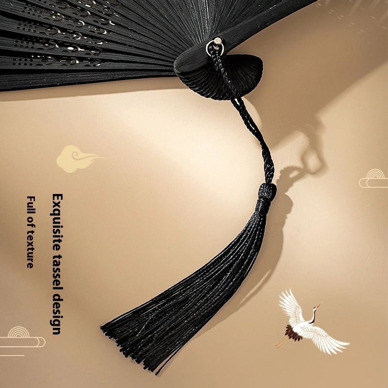 Folding Fan Chinese Ancient Style Women's A Little Retro Folding Classical Tassel Cloth Summer Dance