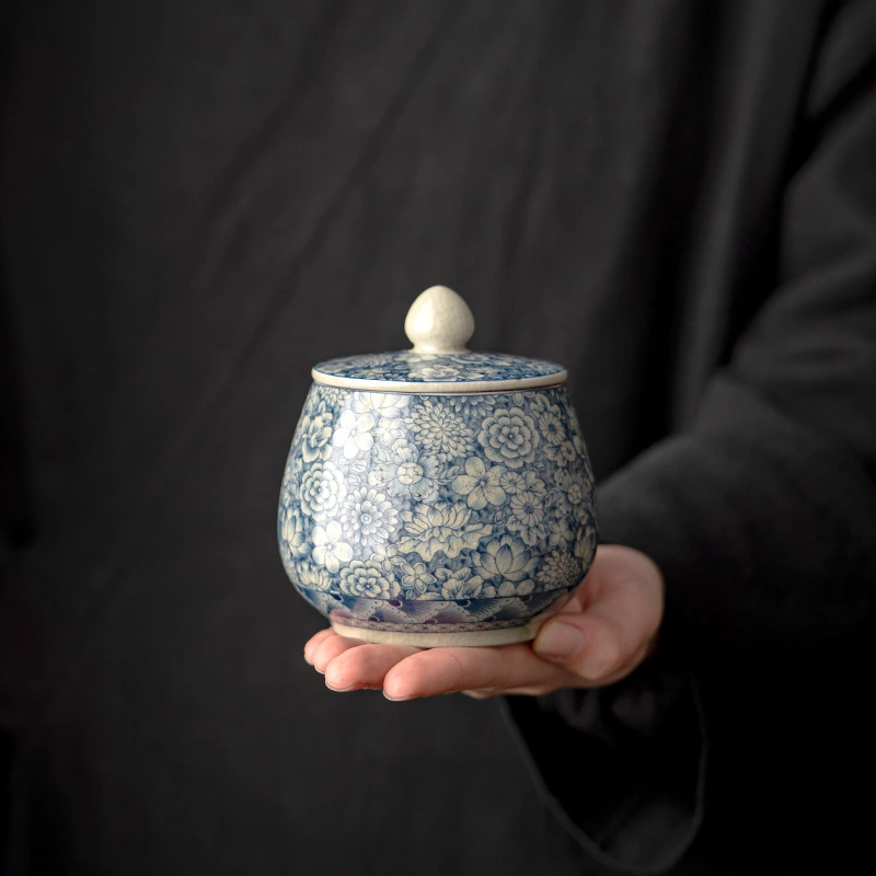 Blue And White Porcelain Tea Pot Small Sealed Jar Retro Zen