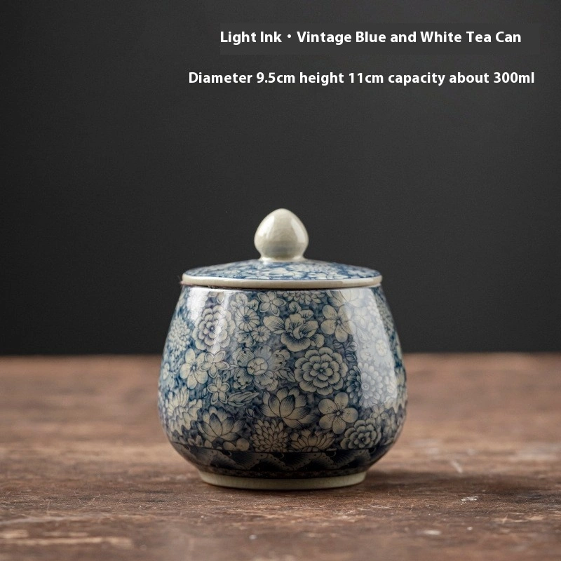 Blue And White Porcelain Tea Pot Small Sealed Jar Retro Zen