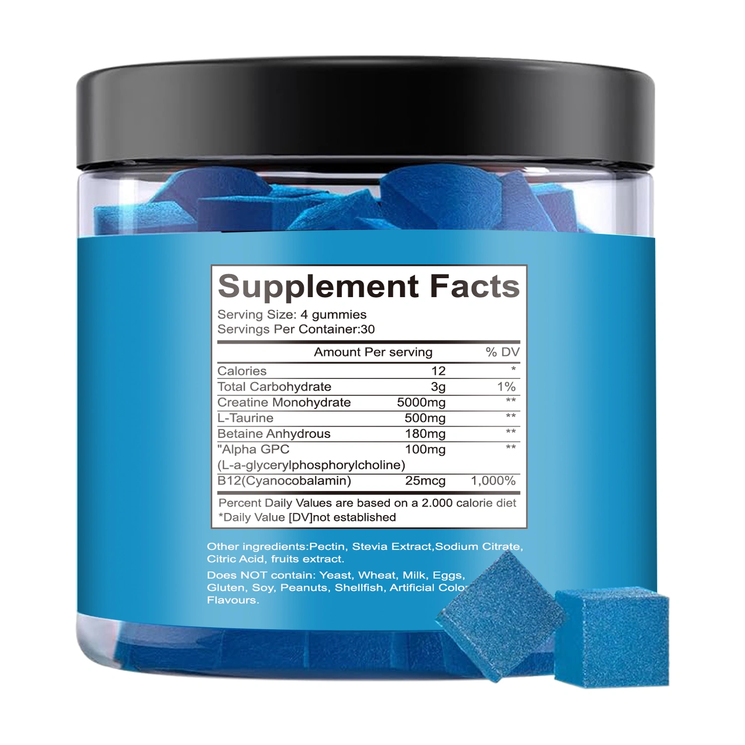 Creatine Monohydrate Gummies, 5000mg, Vegan Blueberry Flavor, Supports Muscle Growth & Strength, 120 Gummies Dietary Supplement