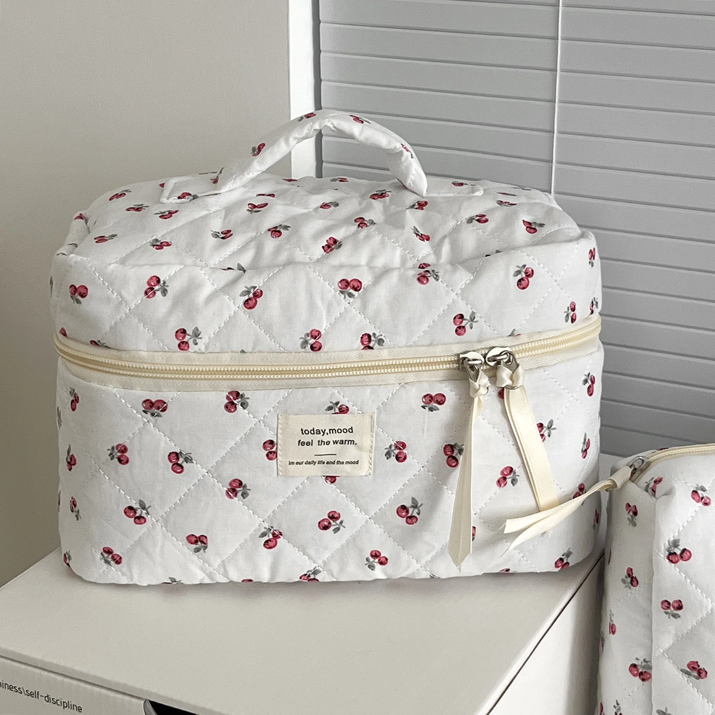 Quilted Berry Cosmetic Bag Girl Travel Portable