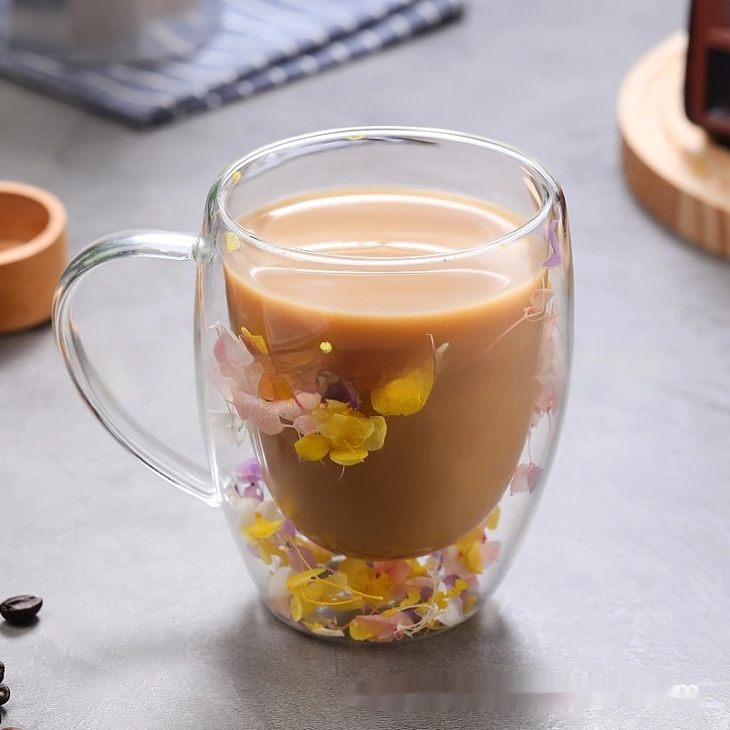 Real Flower Double Layer Glass Cup Household