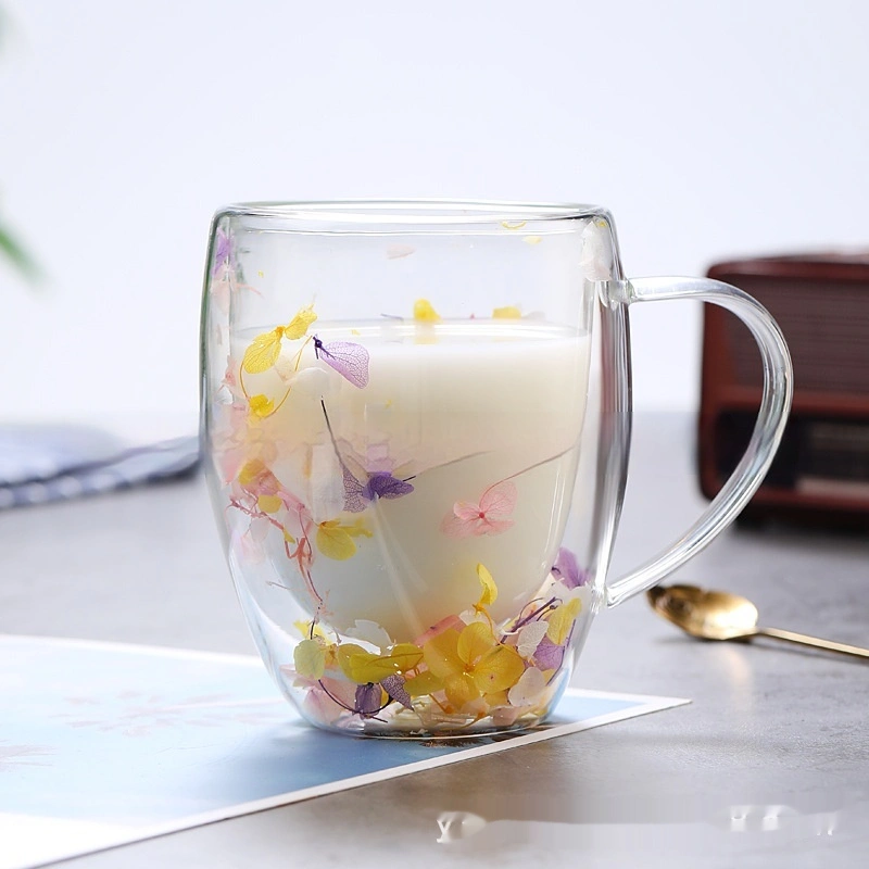 Real Flower Double Layer Glass Cup Household