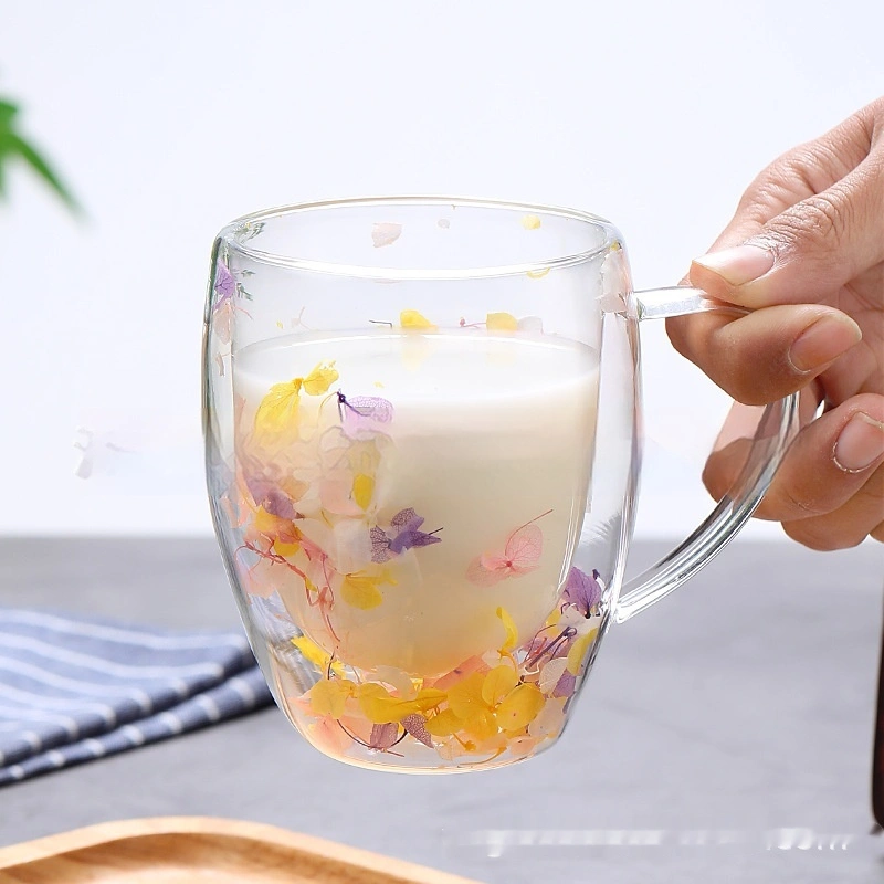 Real Flower Double Layer Glass Cup Household