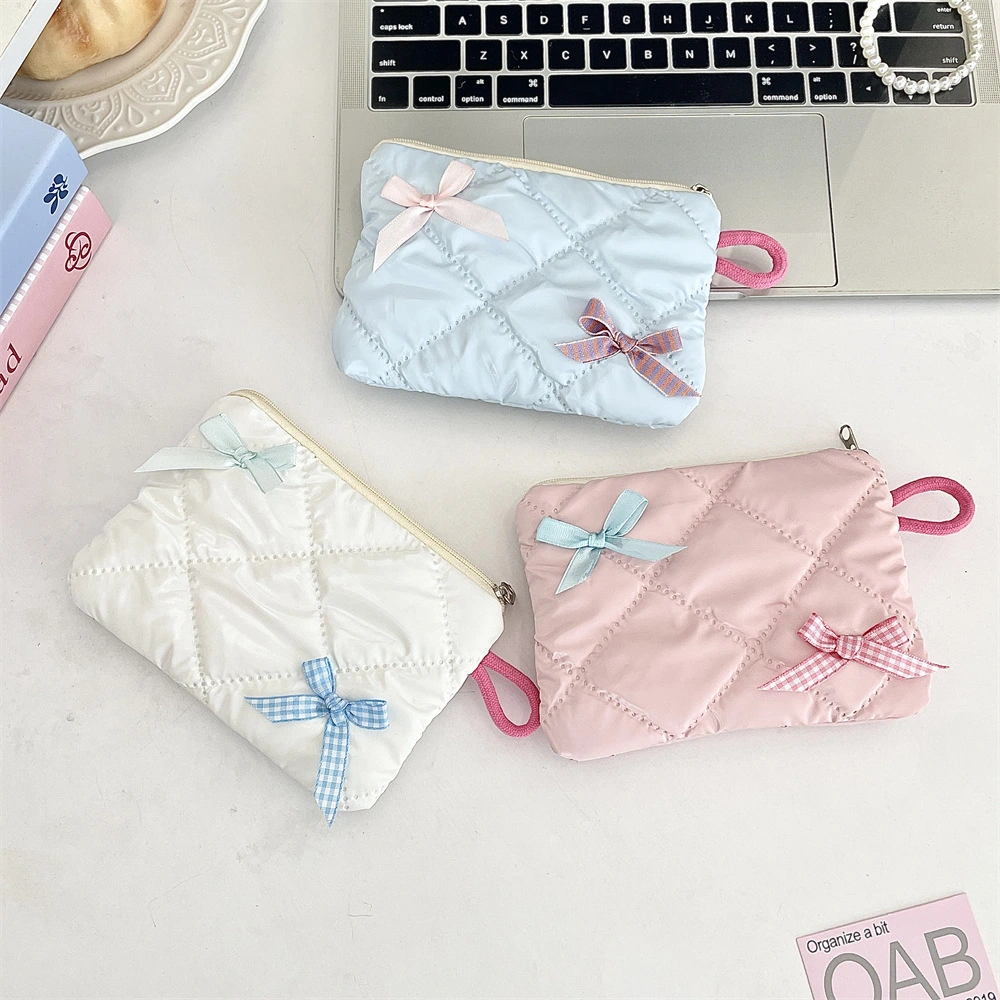 New Pearl Glossy Bow Portable Storage Coin Purse