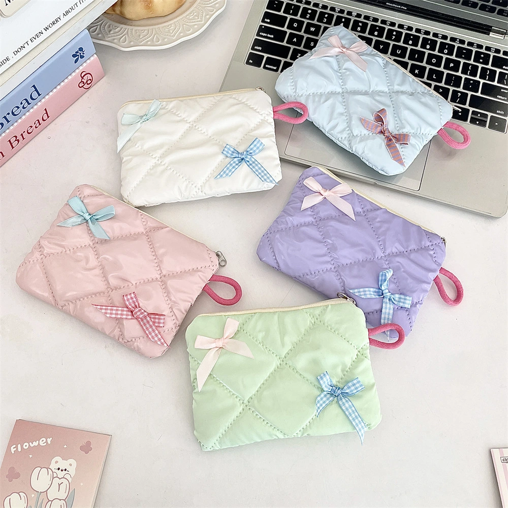 New Pearl Glossy Bow Portable Storage Coin Purse