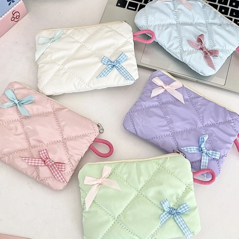 New Pearl Glossy Bow Portable Storage Coin Purse