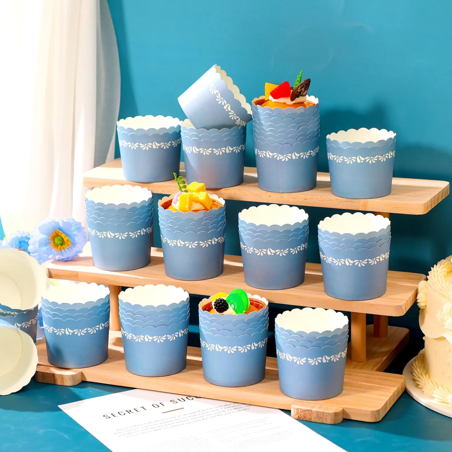 150 Pcs Cielito Lindo Party Ice Cream Cups 5 oz Dessert Paper Bowls Mexicanos Scalloped Cupcake Liner Blue Disposable Baking Cups for Food Sundae Frozen Yogurt Soup Party Supplies