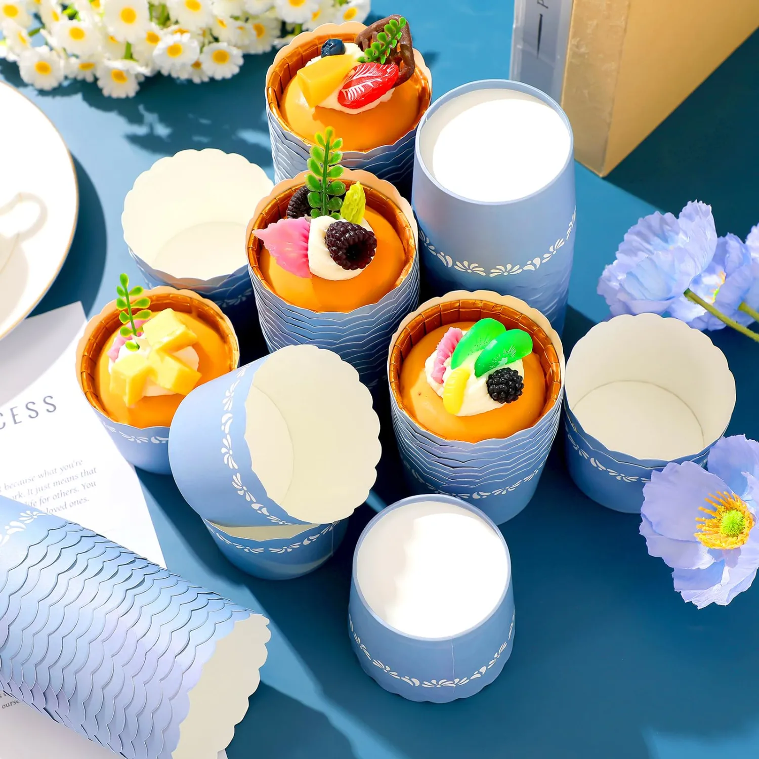 150 Pcs Cielito Lindo Party Ice Cream Cups 5 oz Dessert Paper Bowls Mexicanos Scalloped Cupcake Liner Blue Disposable Baking Cups for Food Sundae Frozen Yogurt Soup Party Supplies