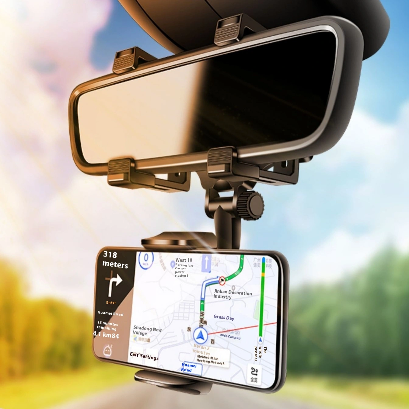 Rearview Mirror Clip-on Car Mobile Phone Special Navigation Bracket