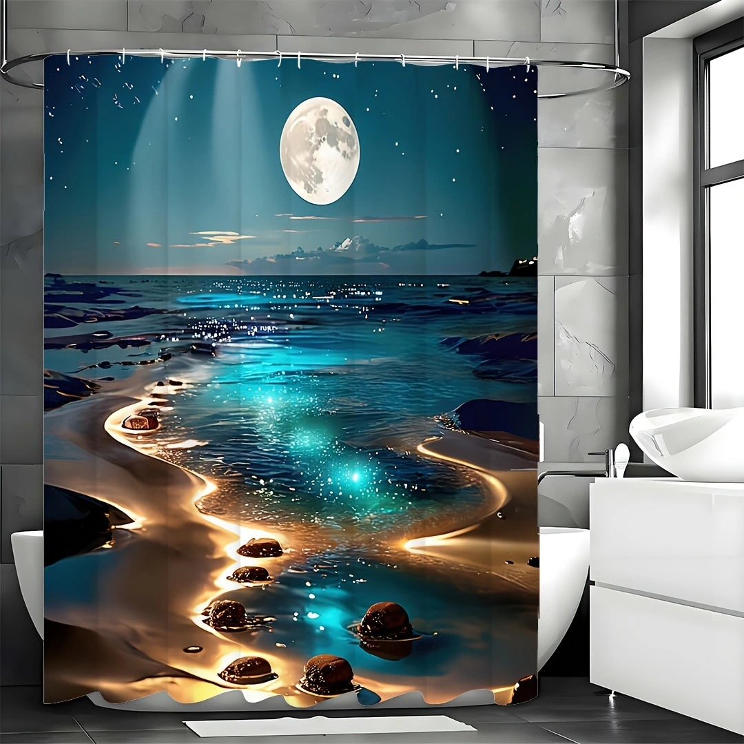Creative Shower Curtain Waterproof Mildew-proof Shading Punch-free Hook Wet And Dry Isolation