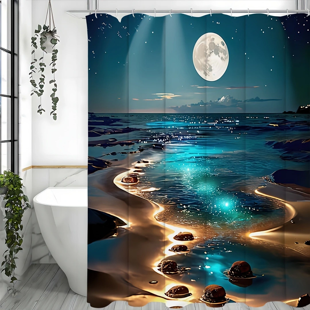 Creative Shower Curtain Waterproof Mildew-proof Shading Punch-free Hook Wet And Dry Isolation