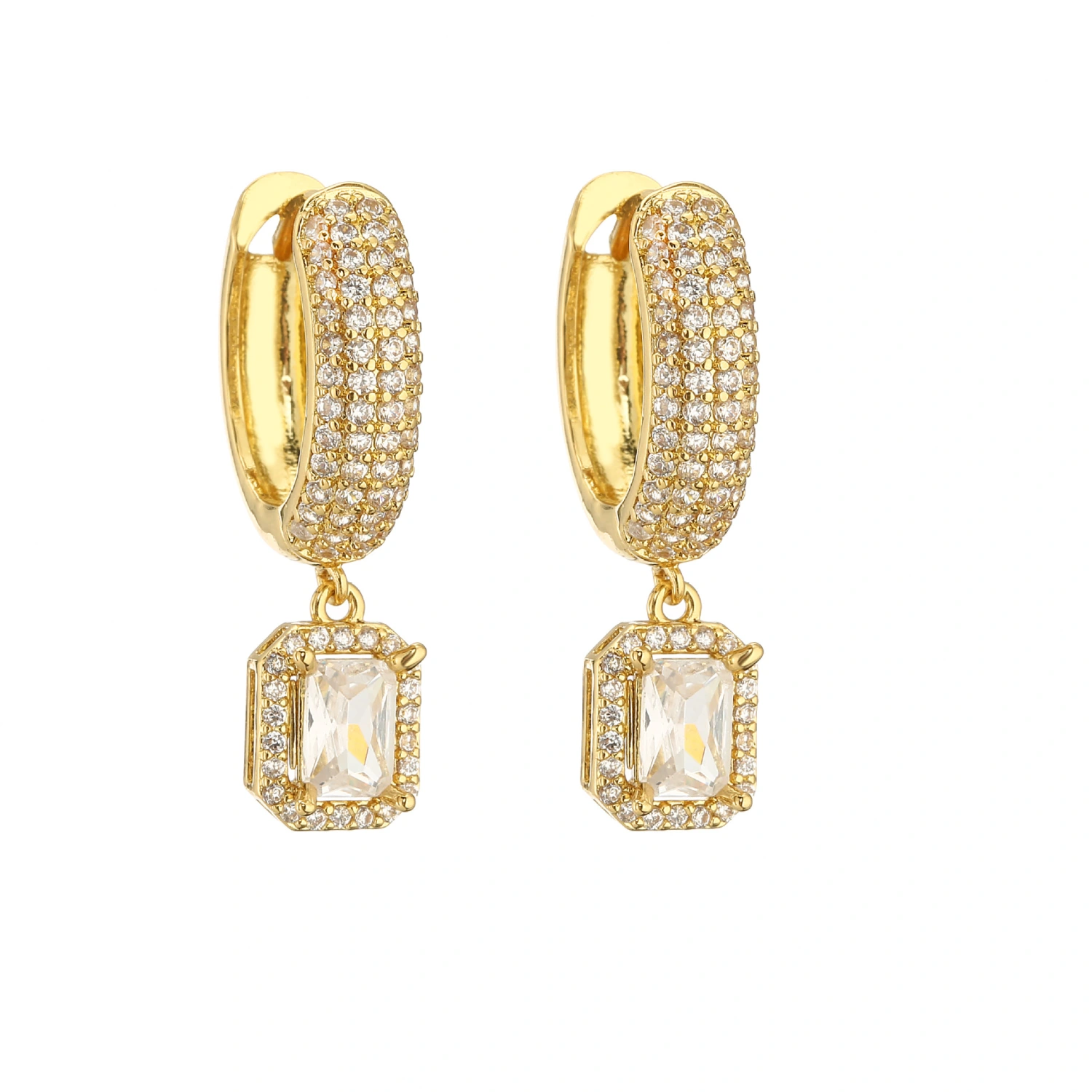 18K Gold Super  Inlaid Diamond Small Square Earrings Ear Clip