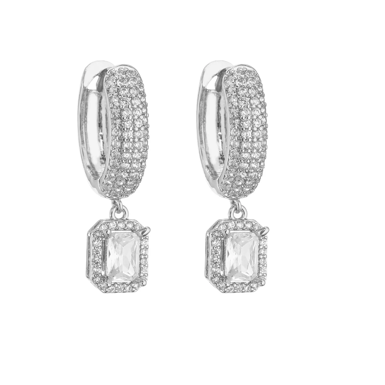 18K Gold Super  Inlaid Diamond Small Square Earrings Ear Clip