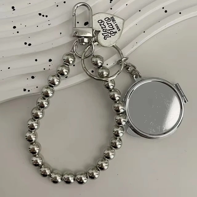 Metal Key Chain And Heart-shaped Mirror Pendant