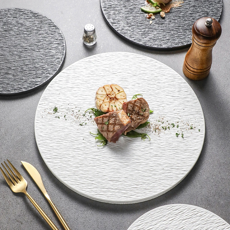 Solid Color Rock Pattern Ceramic Western Food Flat Plate