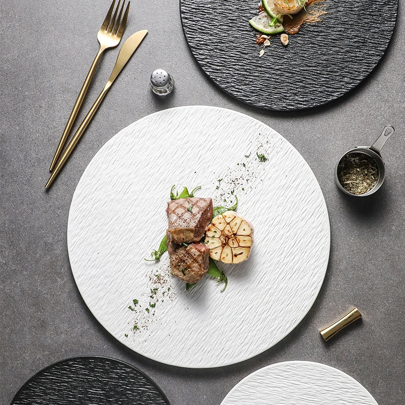 Solid Color Rock Pattern Ceramic Western Food Flat Plate