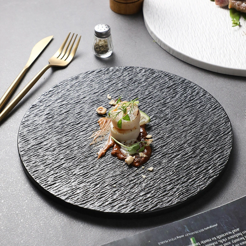 Solid Color Rock Pattern Ceramic Western Food Flat Plate